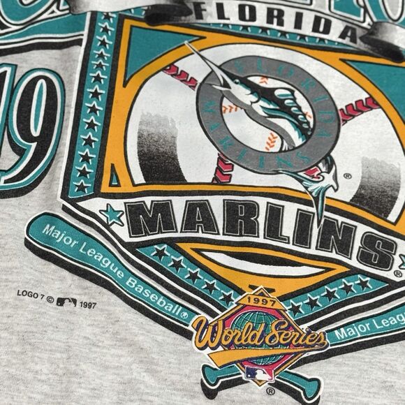 Vintage 1997 Florida Marlins World Series Champions Baseball T-Shirt Men’s L - Picture 4 of 7